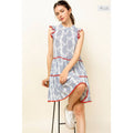 /Size Xl/ Sleeveless Blue Print Tiered Dress with Ruffle Det Unisex T-shirt, Sweatshirt, Hoodie, Long Sleeve Tee