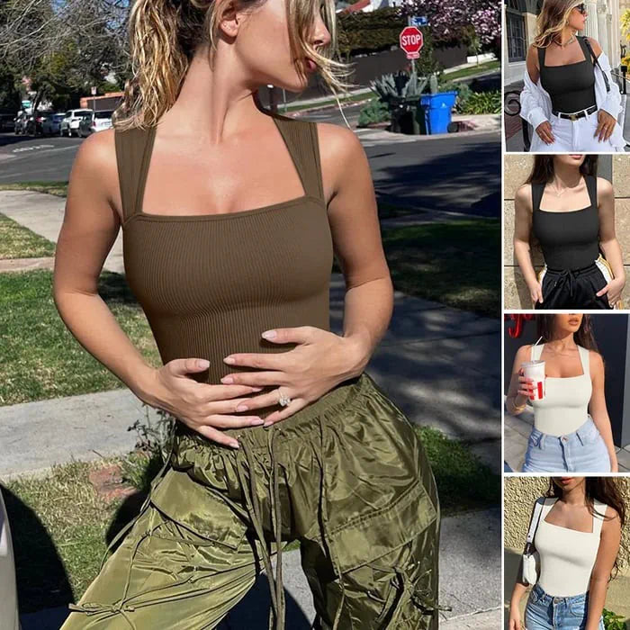 Sleeveless Tank Top Bodysuit — Seamless Ribbed Tummy-Control Shapewear