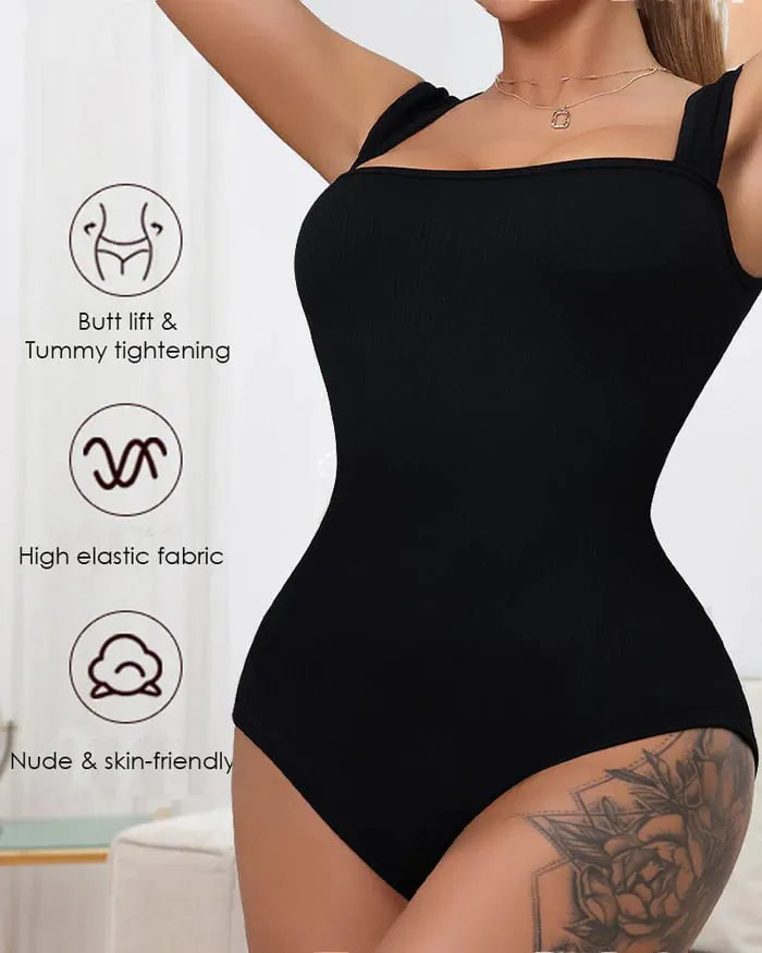 Sleeveless Tank Top Bodysuit — Seamless Ribbed Tummy-Control Shapewear