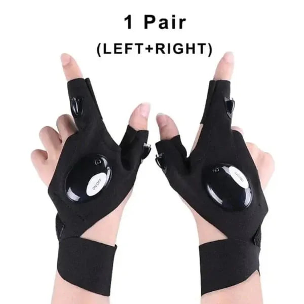 Hands-Free LED Half Finger Gloves — Bright Fingertip Light for Fishing, Repairs, Camping & Night Work