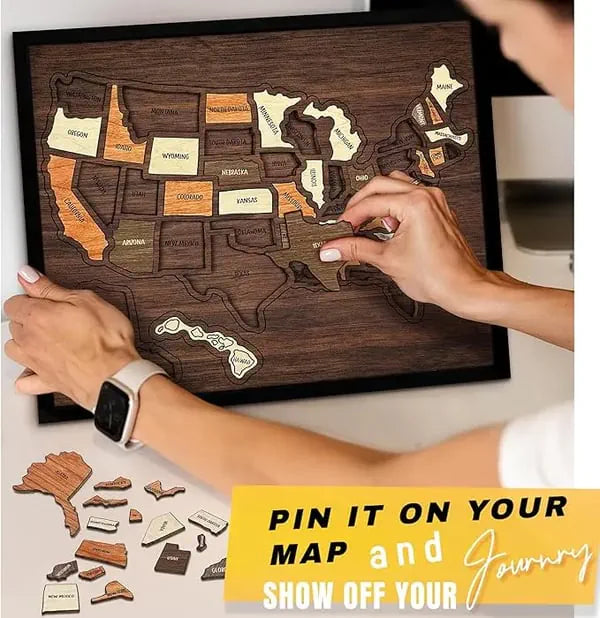 🔥Last Day 49% OFF -🇺🇸 Wooden USA Travel Map Puzzle🧩A Stylish Way to Track Your Journey