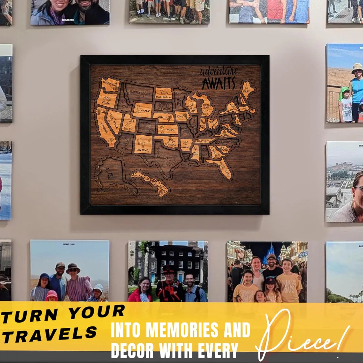 🔥Last Day 49% OFF -🇺🇸 Wooden USA Travel Map Puzzle🧩A Stylish Way to Track Your Journey