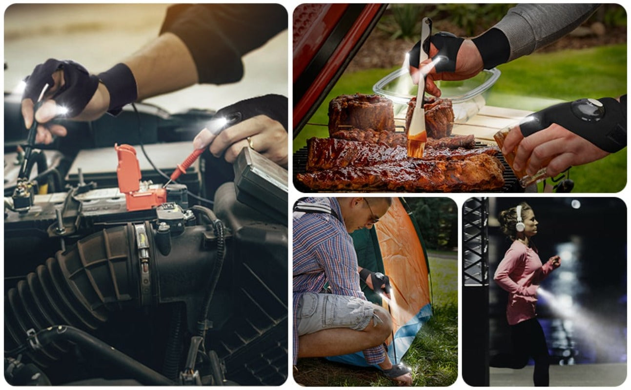Hands-Free LED Half Finger Gloves — Bright Fingertip Light for Fishing, Repairs, Camping & Night Work