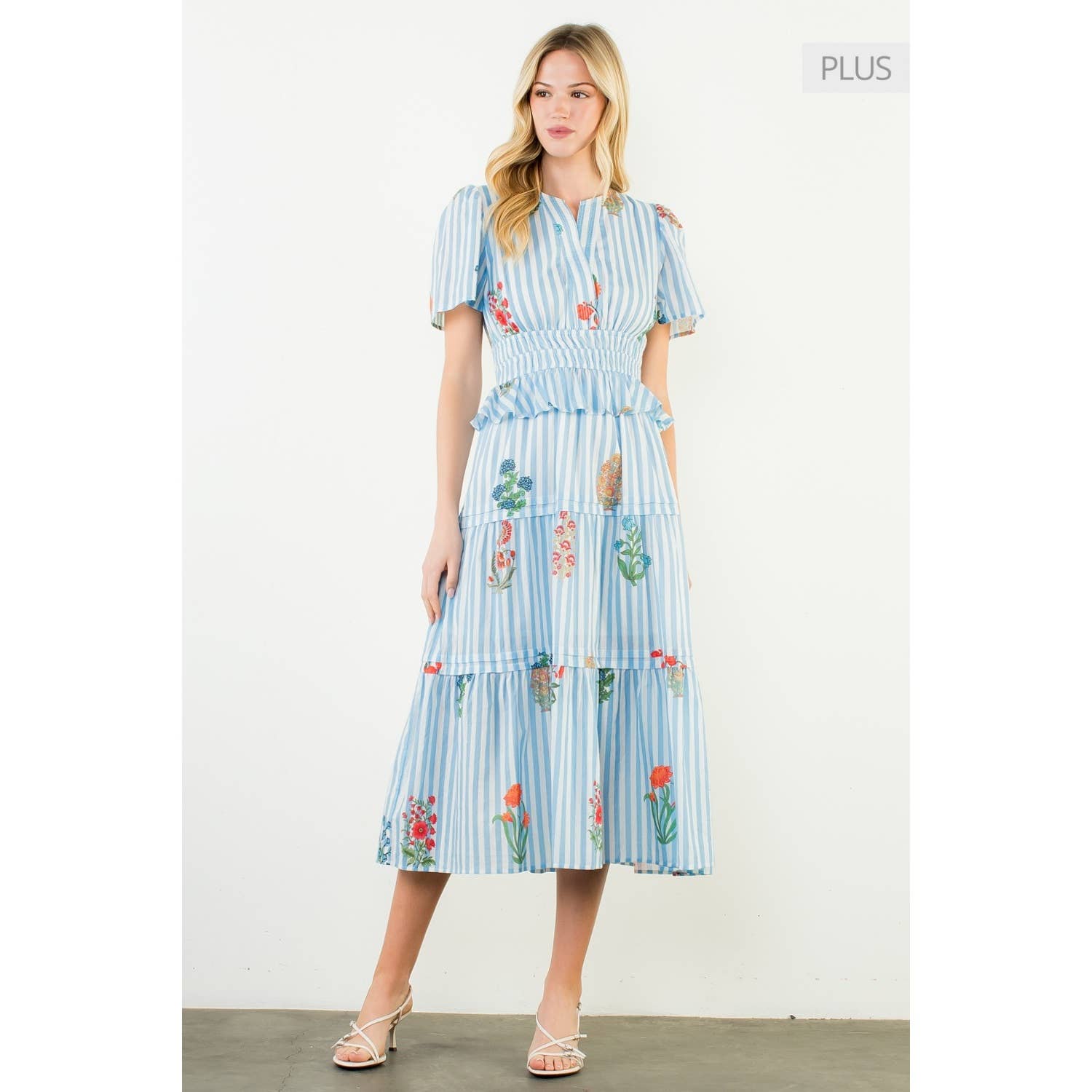 /Size Xl/ Short Sleeve Striped Floral Detail Tiered Dress Unisex T-shirt, Sweatshirt, Hoodie, Long Sleeve Tee