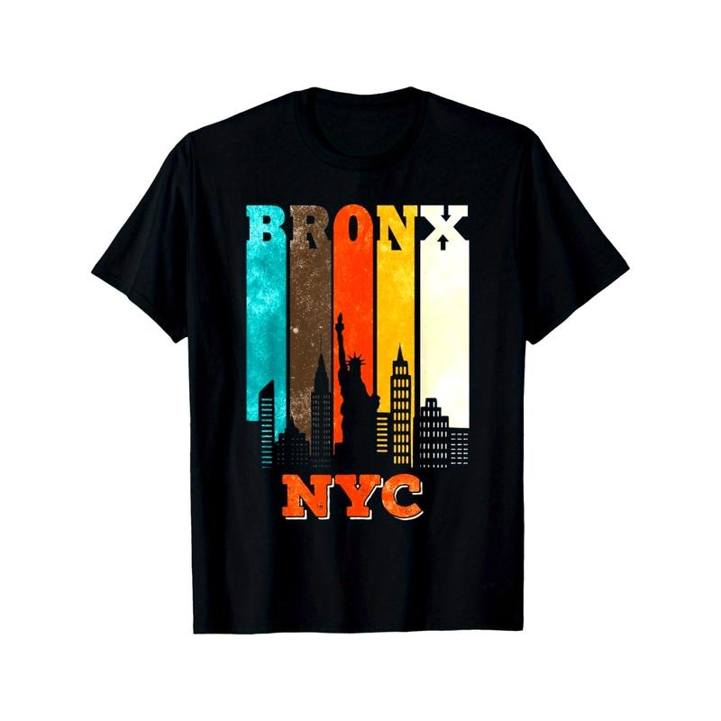 Bronx New York City Skyline & Statue of Liberty Graphic Tee - Soft Cotton, Short Sleeve, Casual Summer Shirt for Men