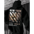 Men's New York Brooklyn cityscape Graphic Hoodie - Cotton Blend Black Long Sleeve Pullover Regular Fit | Soft & Breathable Fabric, Durable Print, Everyday Comfort, Machine Washable, urban streetwear indoor urban backdrop