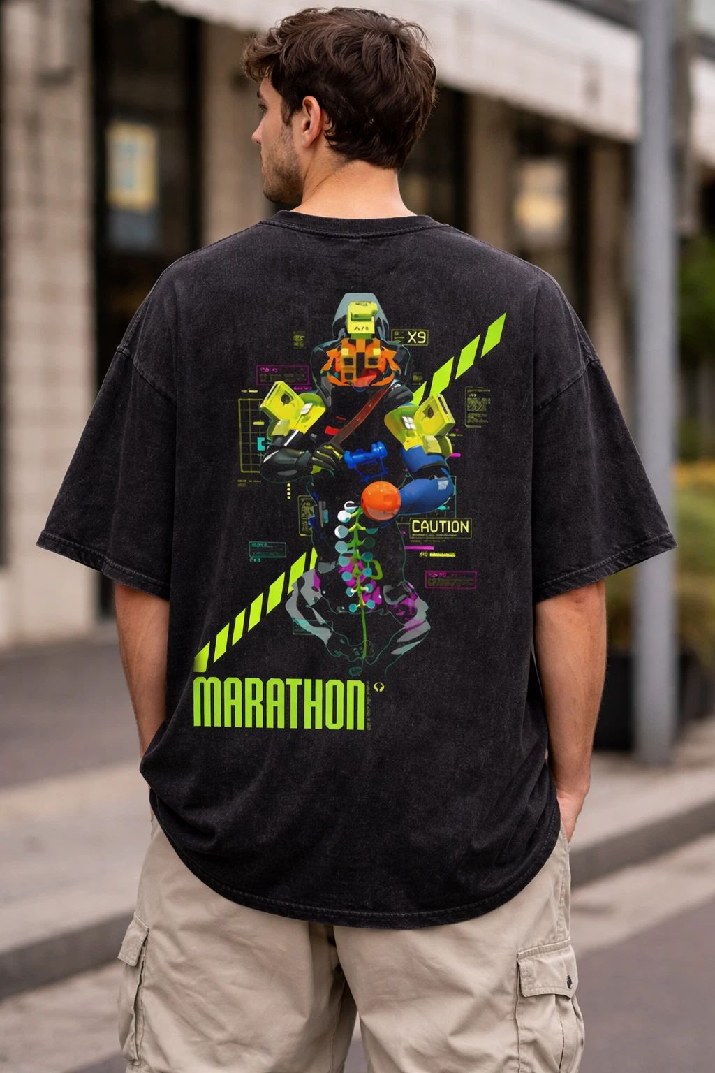 Vintage Wash Neon Cyber Runner Soldier Graphic T-Shirt, Retro Space FPS Gamer Unisex T-shirt, Sweatshirt, Hoodie, Long Sleeve Tee